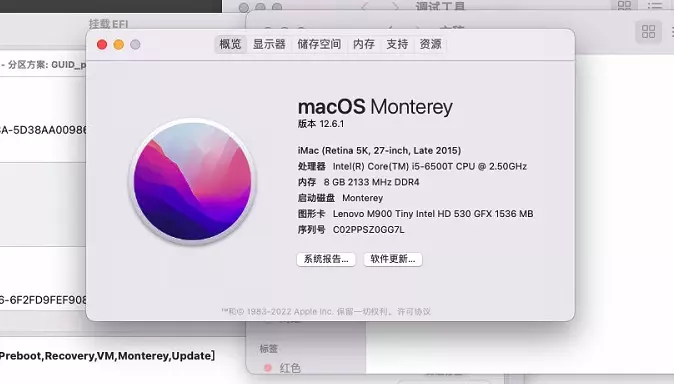 联想M900 Tiny i5-6500T黑苹果安装EFI OC 0.8.5 MONTEREY 12.6 - 老吴